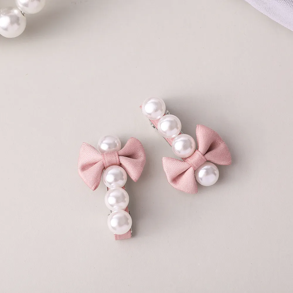 2-pack Toddler/Kid Pearl Mini Bow Hairpin (with Cardboard)  big image 2