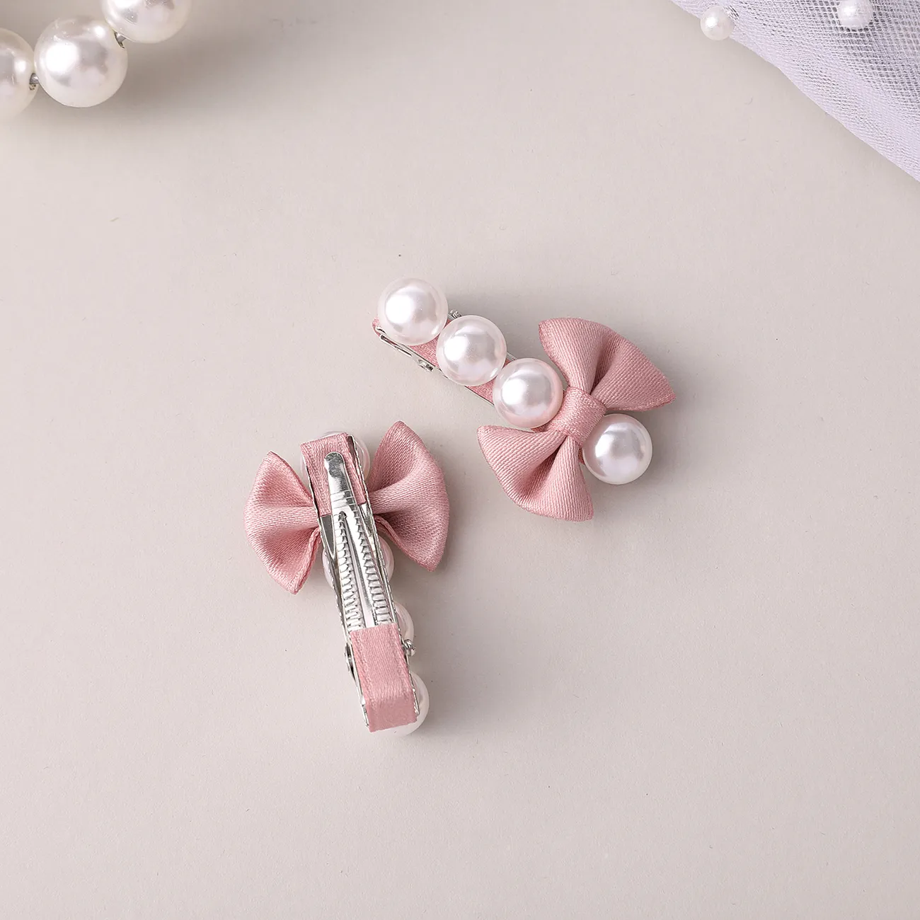 2-pack Toddler/Kid Pearl Mini Bow Hairpin (with Cardboard) Pink big image 1