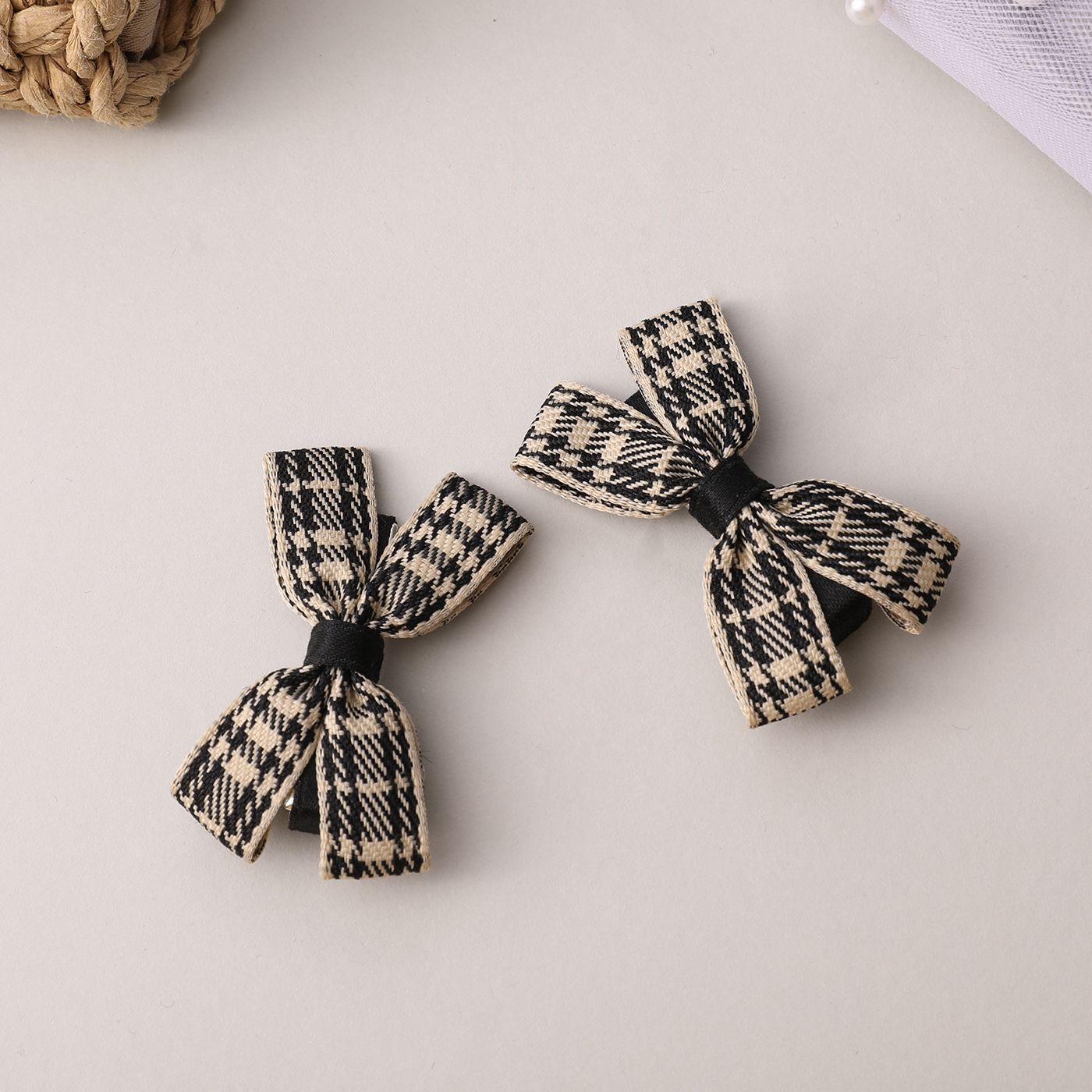 2-pack Toddler/Kid Plaid Small Bowknot Hair Clip (with Cardboard)