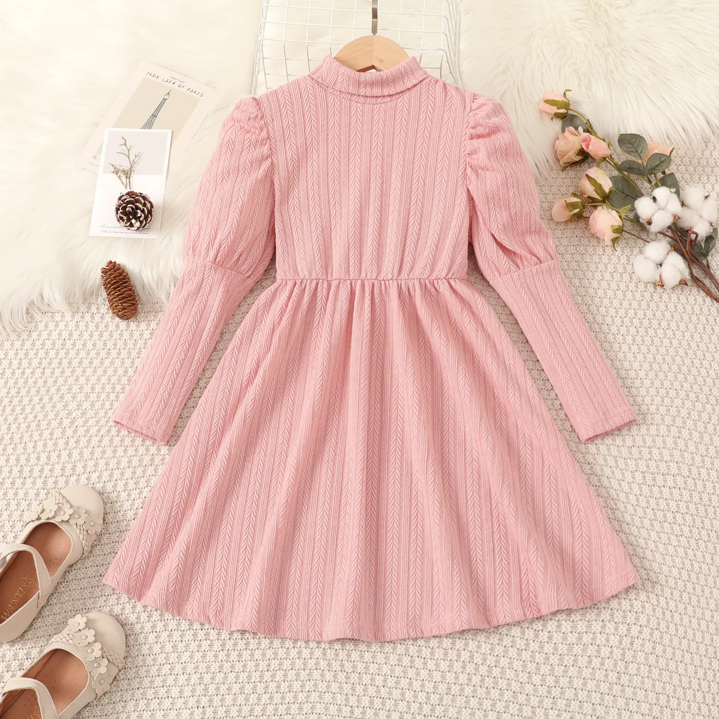 
Kid Girl  Solid Color Stand Collar Dress