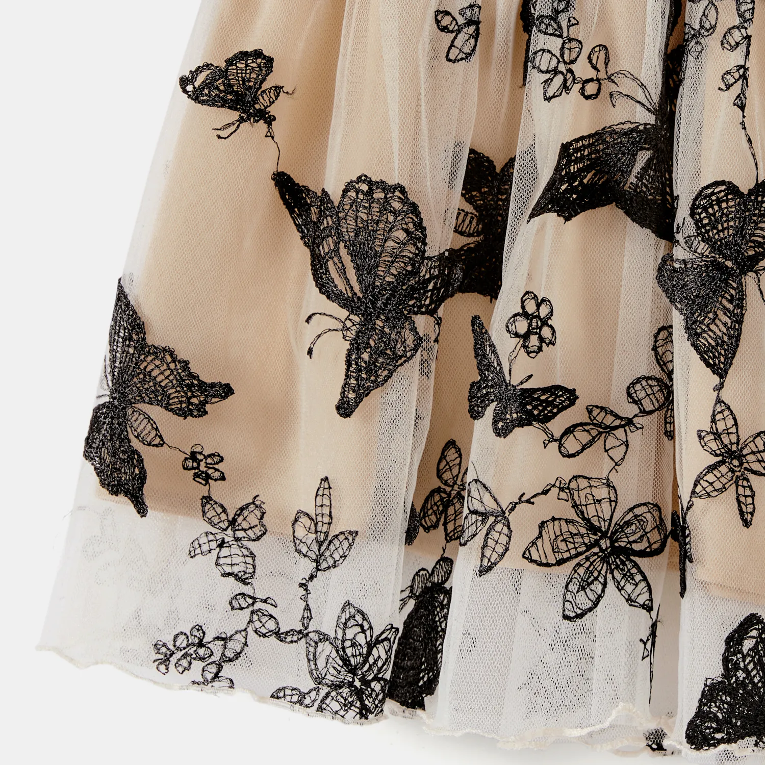 Family Matching Colorblock Long-sleeve Tops and Embroidered Butterfly Mesh Splicing Dresses Sets ColorBlock image 5