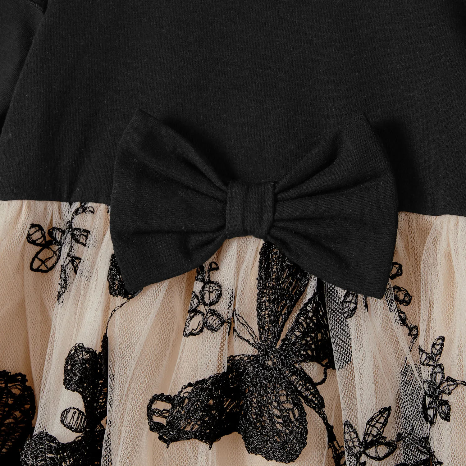 Family Matching Colorblock Long-sleeve Tops and Embroidered Butterfly Mesh Splicing Dresses Sets ColorBlock image 4