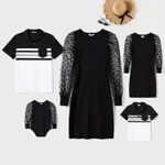  Family Matching black  dot dresses and Long-sleeve Colorblock Tops Sets  image 2