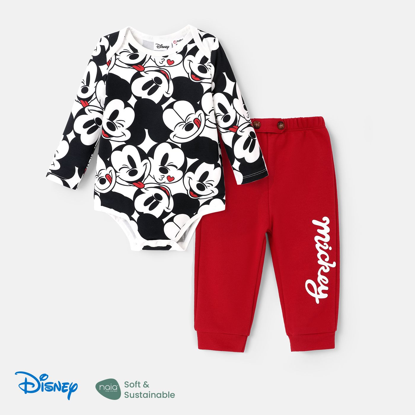

Disney Mickey and Friends Baby Boy 2pcs Naia™ Character Print Long-sleeve Bodysuit and Pants Set