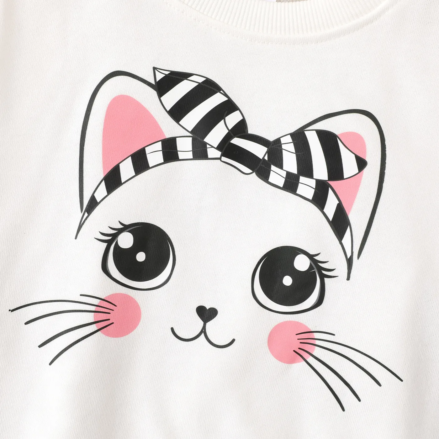 2pcs Toddler Girl Cat Pattern Fabric Stitching Design Set BlackandWhite image 4