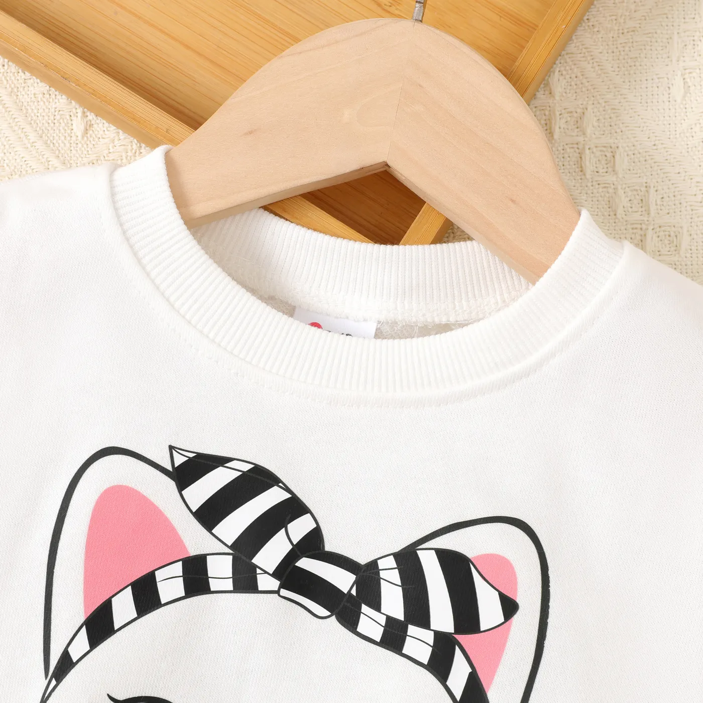 2pcs Toddler Girl Cat Pattern Fabric Stitching Design Set BlackandWhite image 3