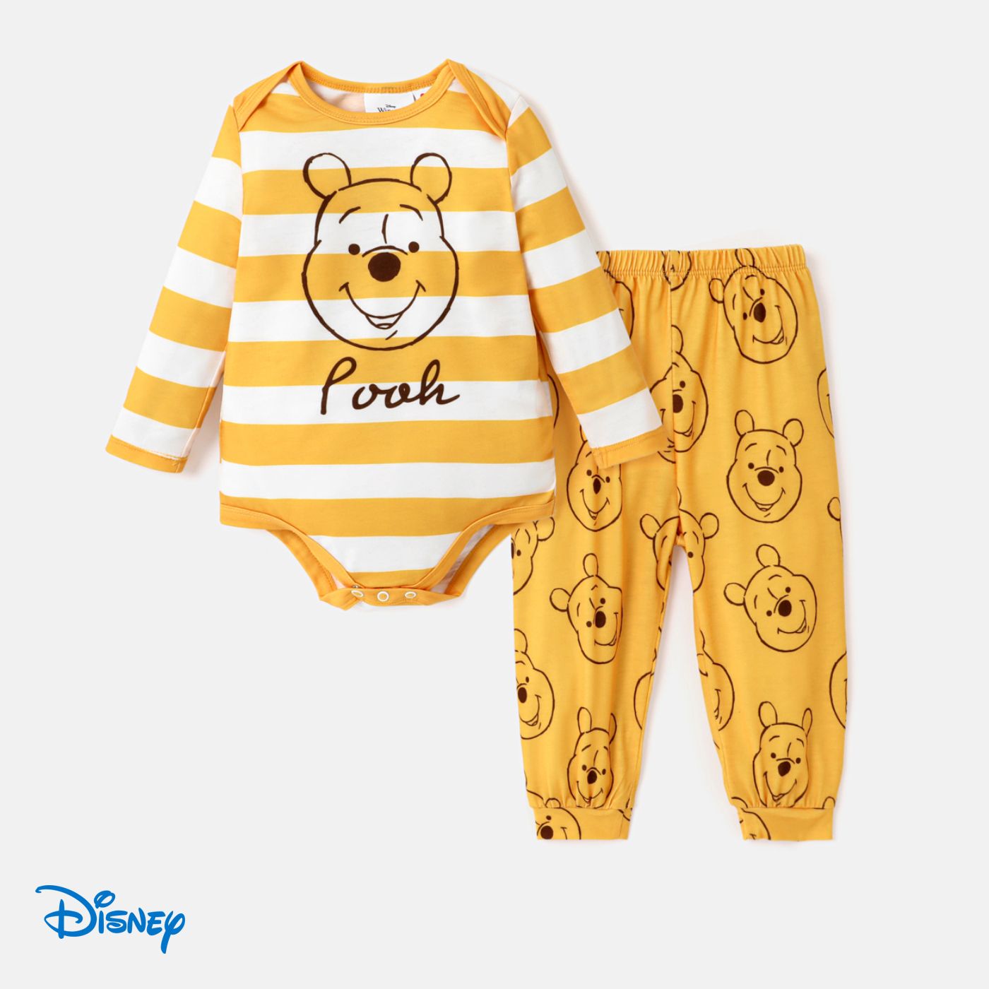 Disney Winnie The Pooh Baby Girl/Boy 2pcs Character & Stripe Print Long-sleeve Onesies And Pants Set