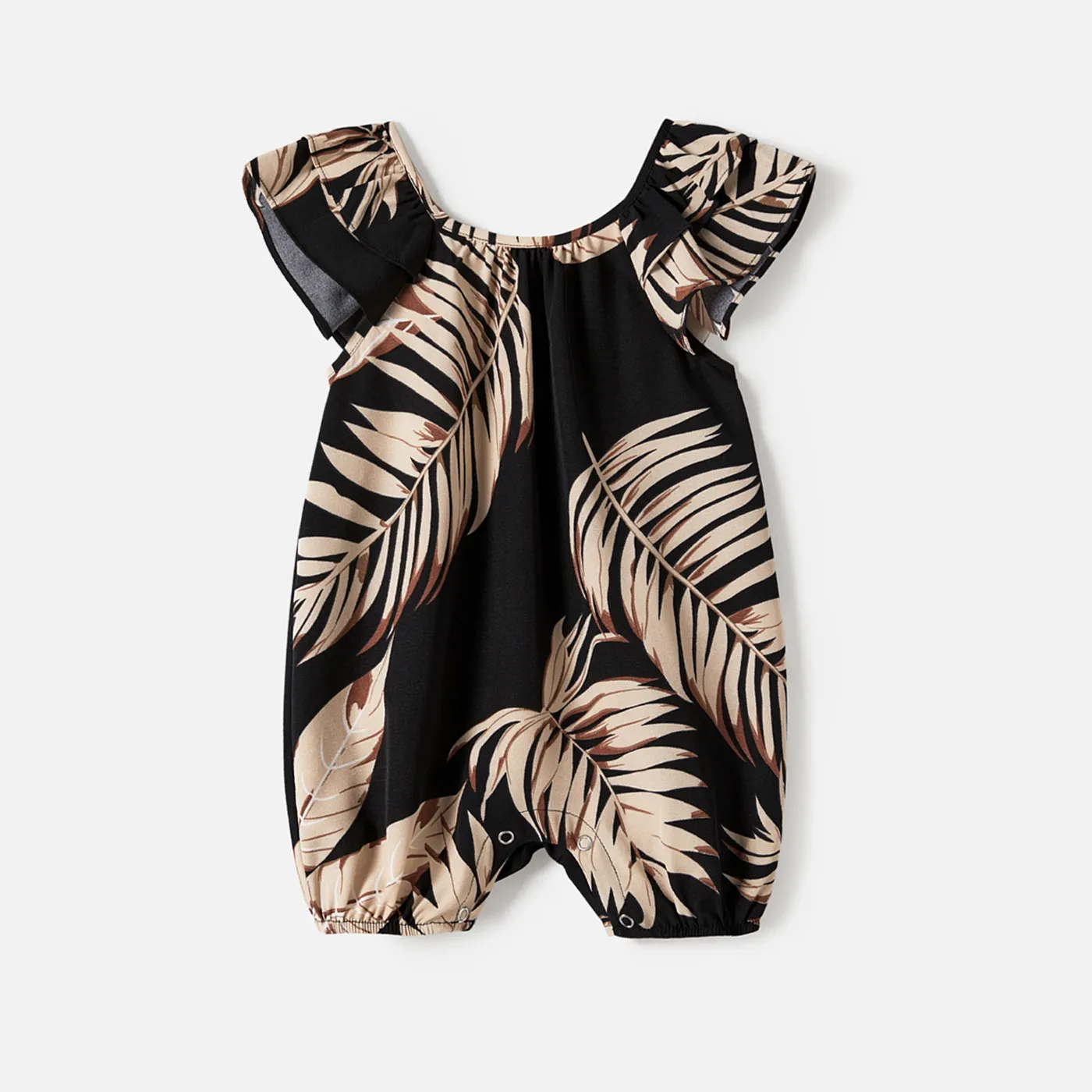 Family Matching Solid Leaf Sleeveless Halter Dresses And Short Sleeve Tops Sets  big image 1