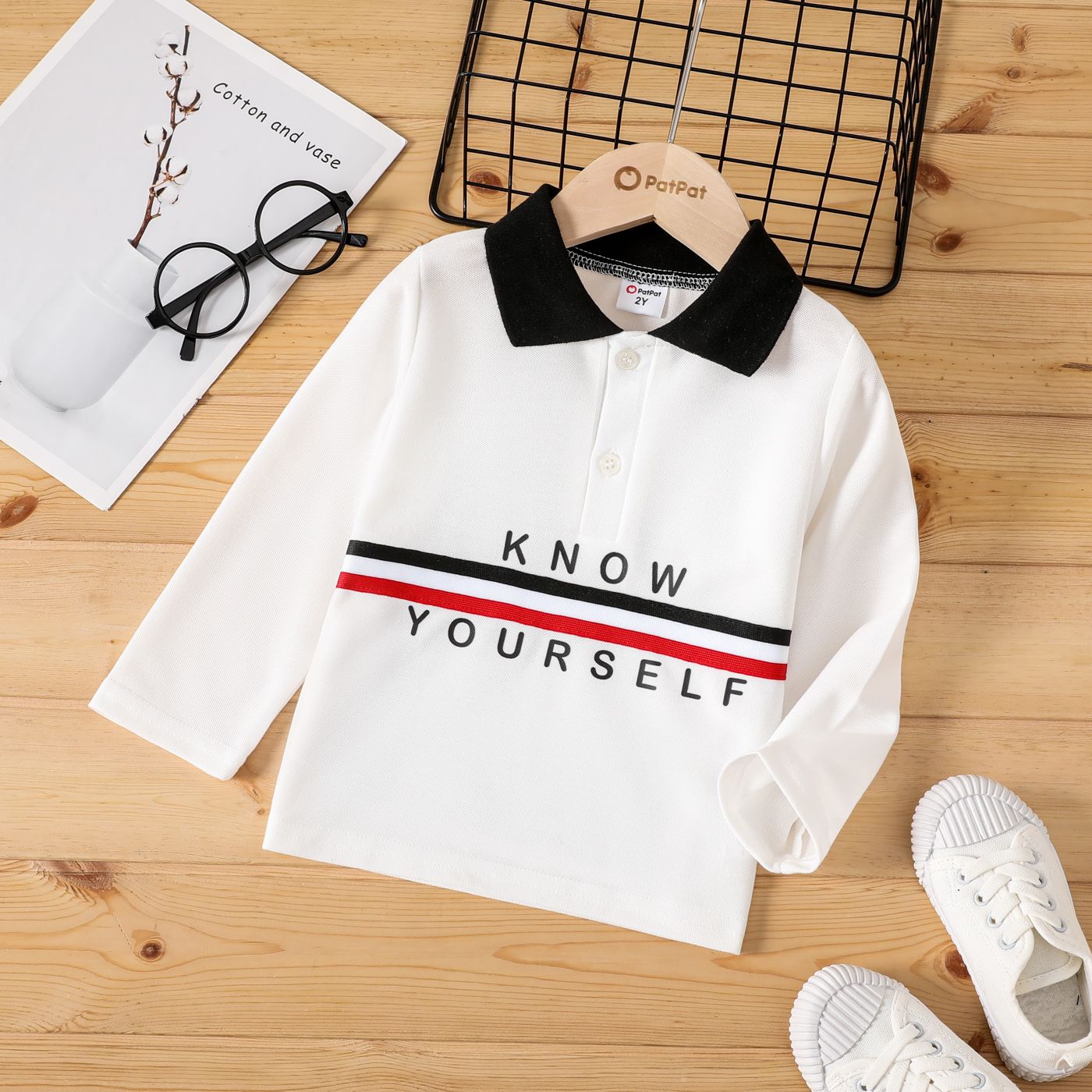 Toddler Boy Letter Print Manches Longues Polo Neck Tee