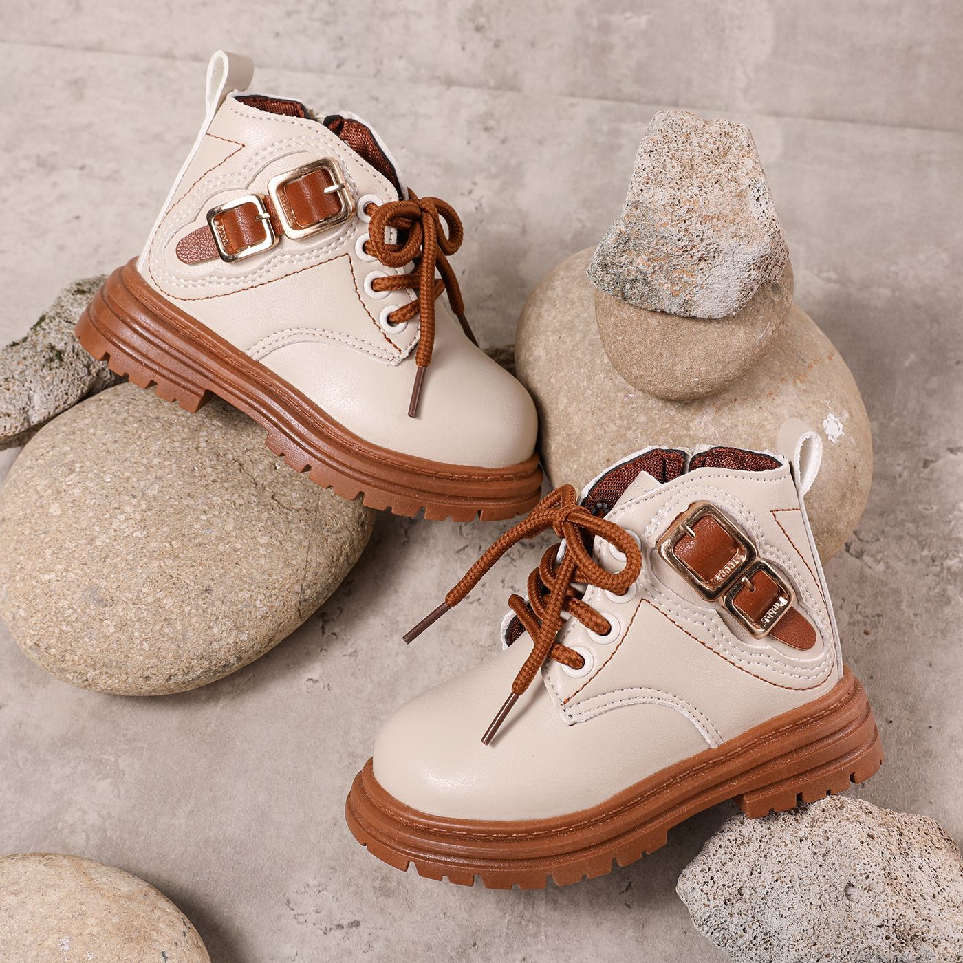 

Toddler/Kid Buckle Decor Lace-up Front Combat Boots