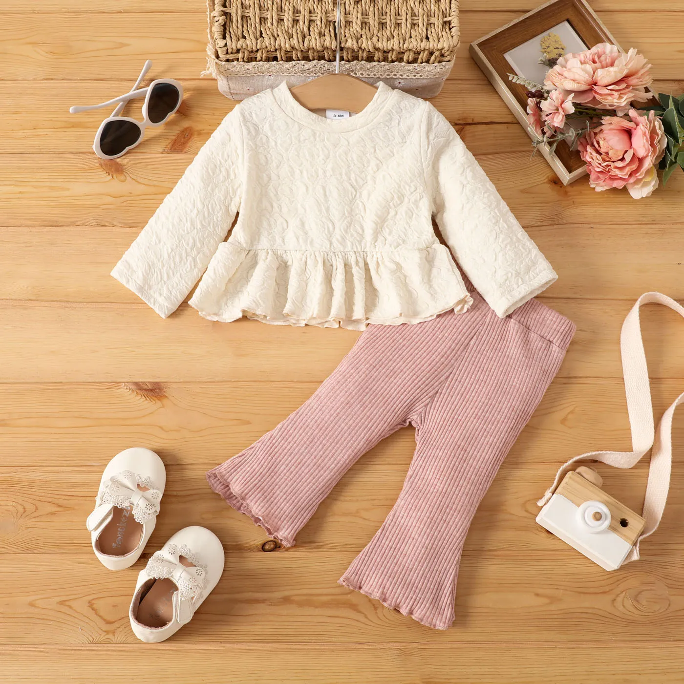2pcs Baby Girl Casual Solid Color Long Sleeve Sets  big image 1