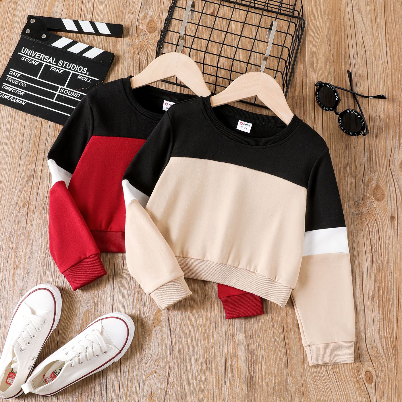 

Kid Girl Solid Spliced Design Sweatshirt