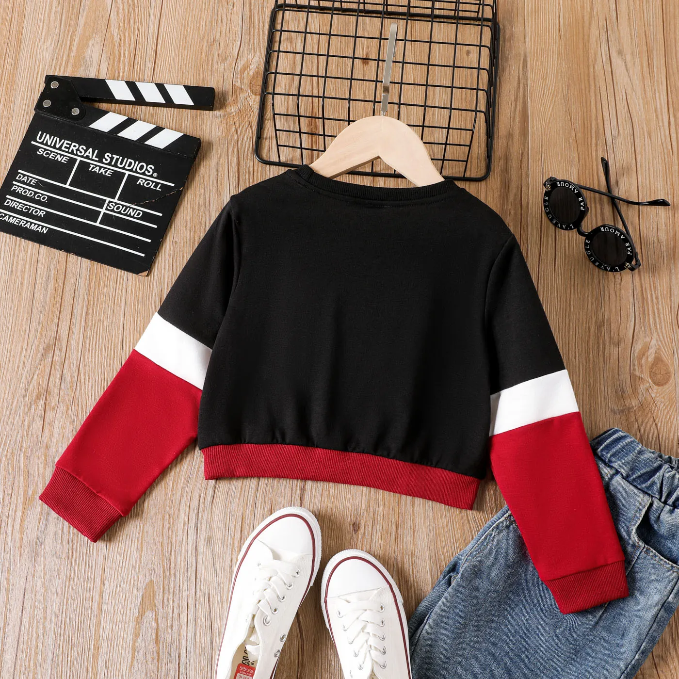 Kid Girl Solid Spliced Design Sweatshirt Red image 6