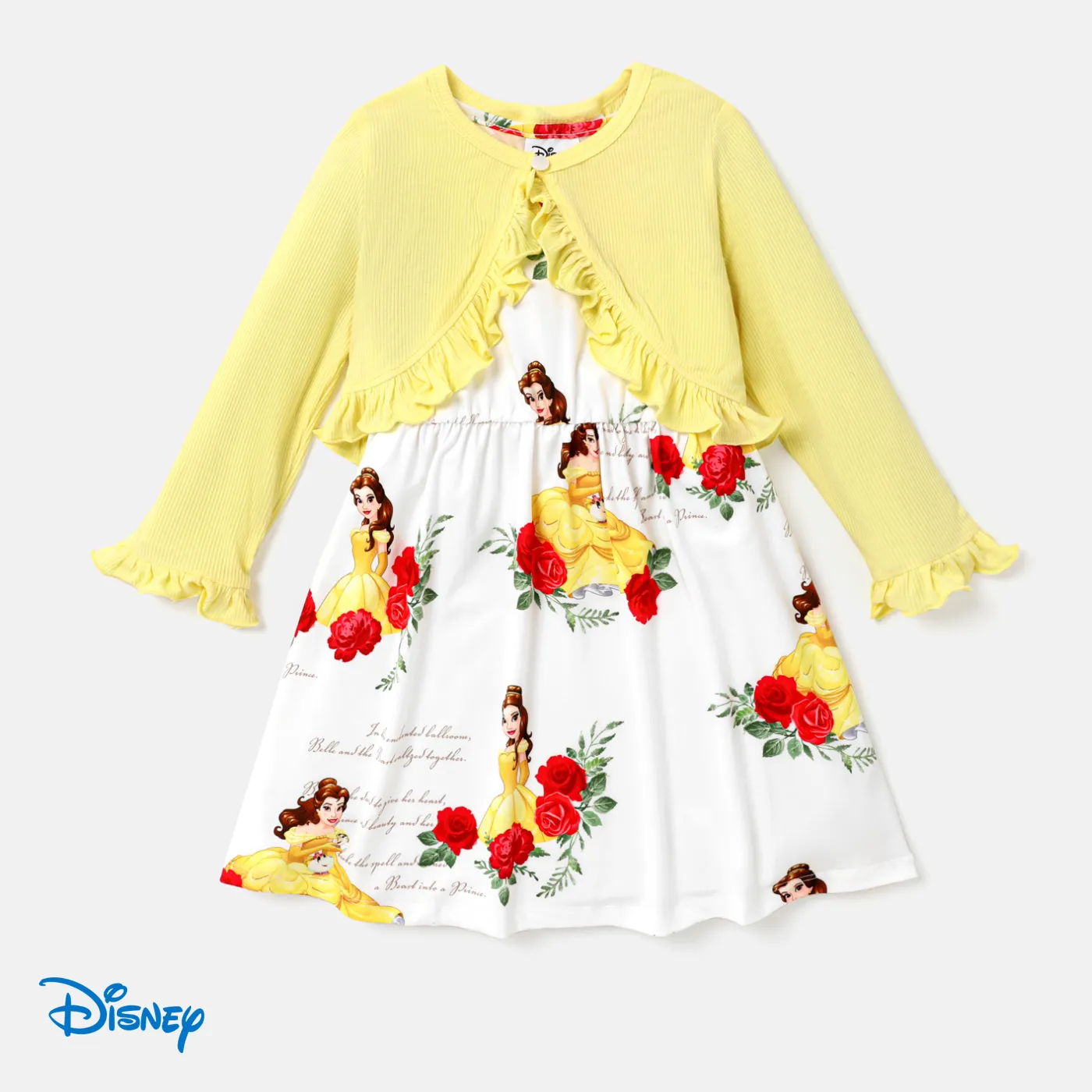 Disney Princess Toddler Girl 2pcs Ruffled Cardigan and Floral Print Tank Dress Set   image 2