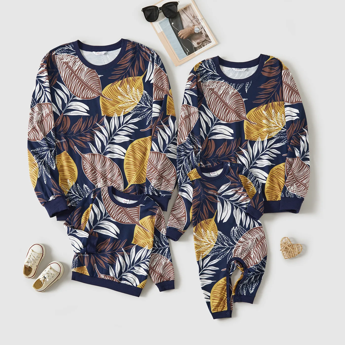 Family Matching Leaf Print Long-sleeve Sweatshirts