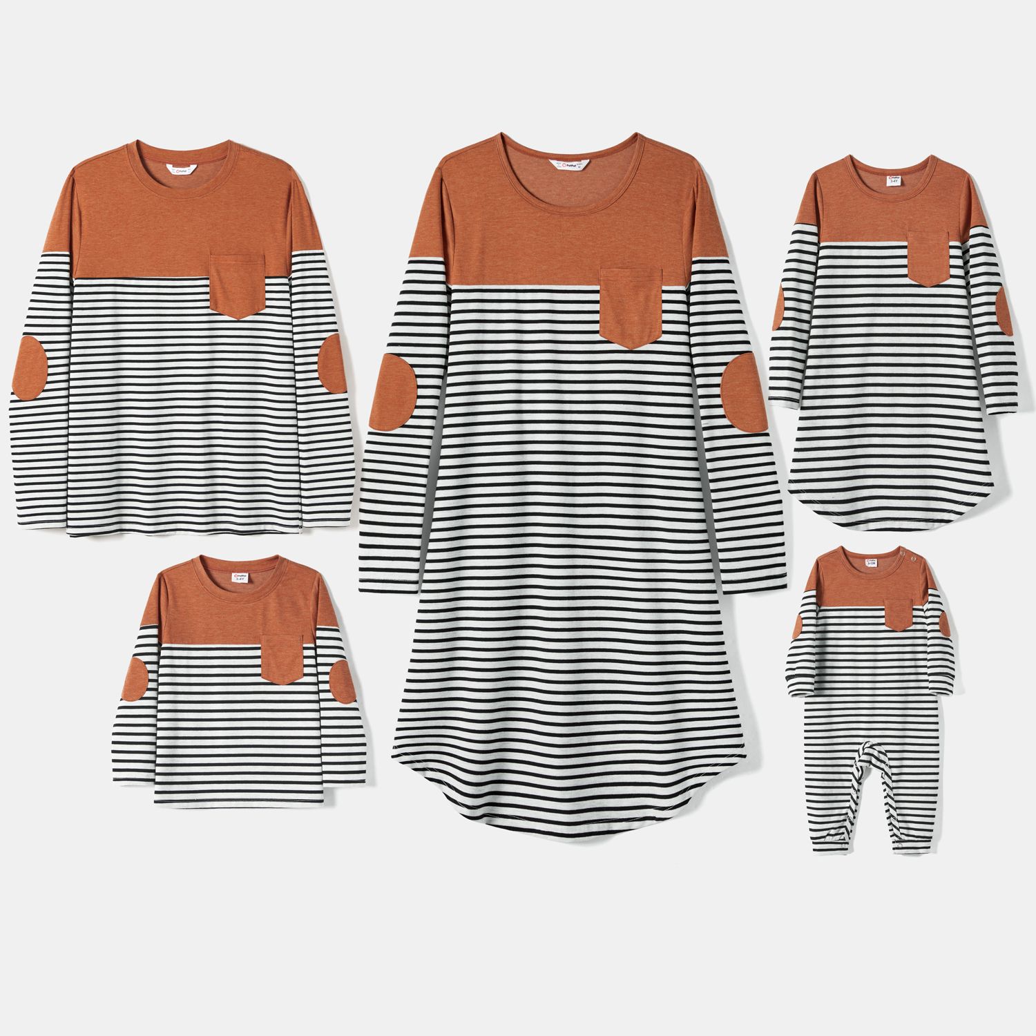 Family Matching Long-sleeve Striped Spliced Dresses And Tops Sets