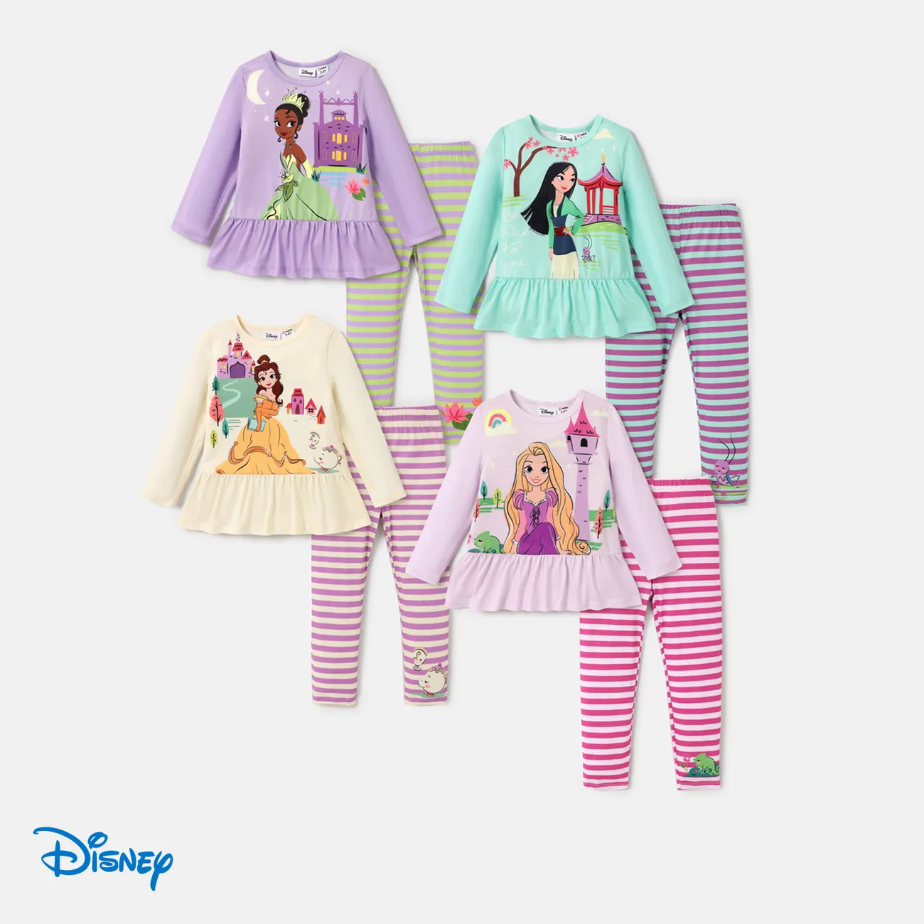 Disney Princess 2 pièces Enfant en bas âge Fille Bord à volants Enfantin ensembles de t-shirts Violet Clair big image 1