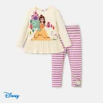 Disney Princess Toddler Girl 2pcs Character Print Peplum Long-sleeve Tee and Stripe Pants Set  Yellow