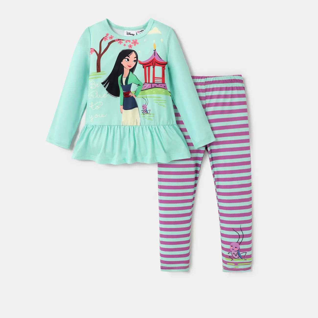 Disney Princess 2 unidades Niño pequeño Chica Volantes Infantil conjuntos de camiseta Verde big image 1