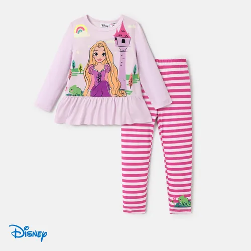 Disney Princess Toddler Girl 2pcs Character Print Peplum Long-sleeve Tee and Stripe Pants Set 