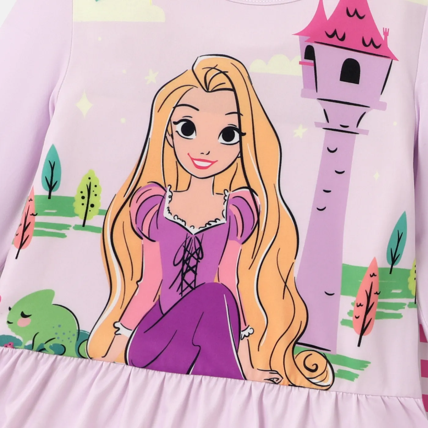 Disney Princess Toddler Girl 2pcs Character Print Peplum Long-sleeve Tee and Stripe Pants Set  Light Purple image 3