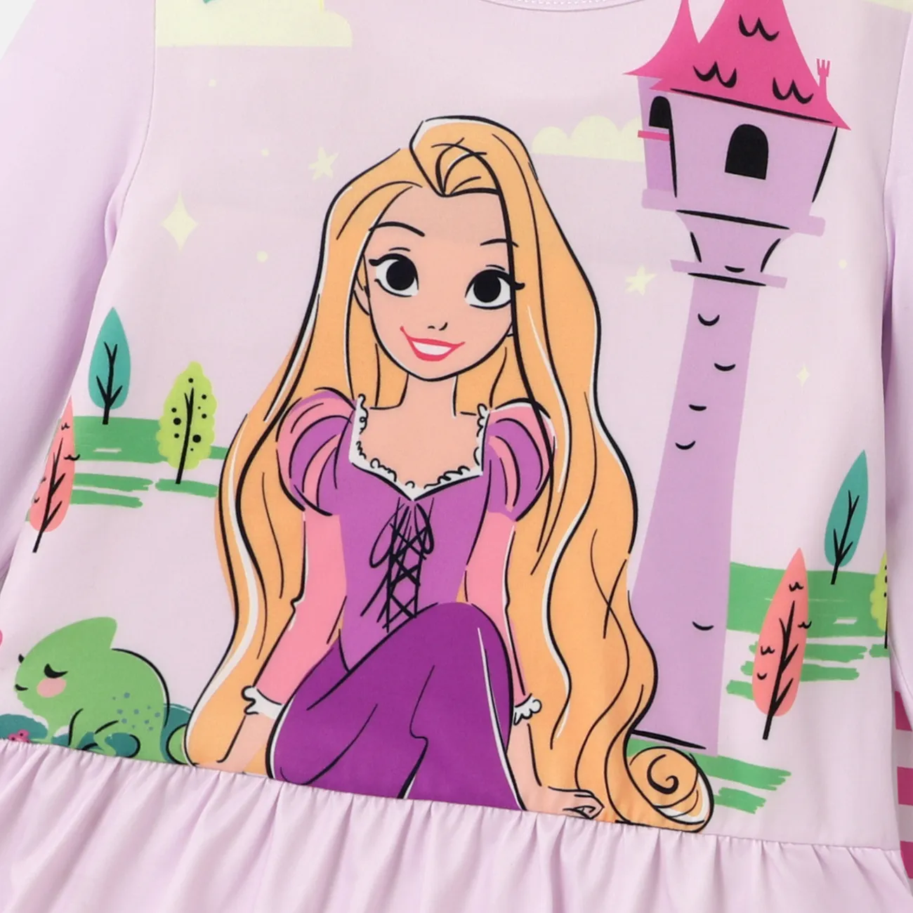 Disney Princess Toddler Girl 2pcs Character Print Peplum Long-sleeve Tee and Stripe Pants Set  Light Purple big image 1