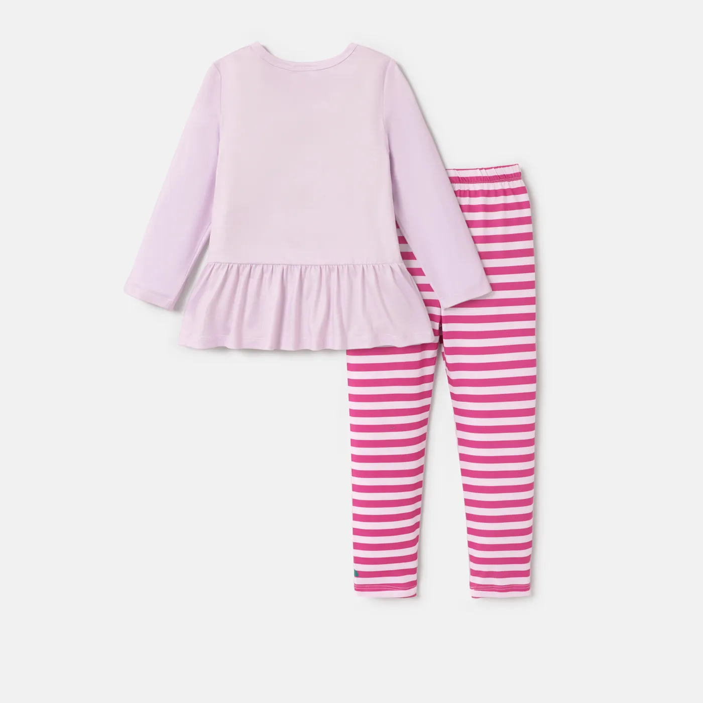 Disney Princess Toddler Girl 2pcs Character Print Peplum Long-sleeve Tee and Stripe Pants Set  Light Purple image 2