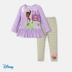Disney Princess Toddler Girl 2pcs Character Print Peplum Long-sleeve Tee and Stripe Pants Set  Purple