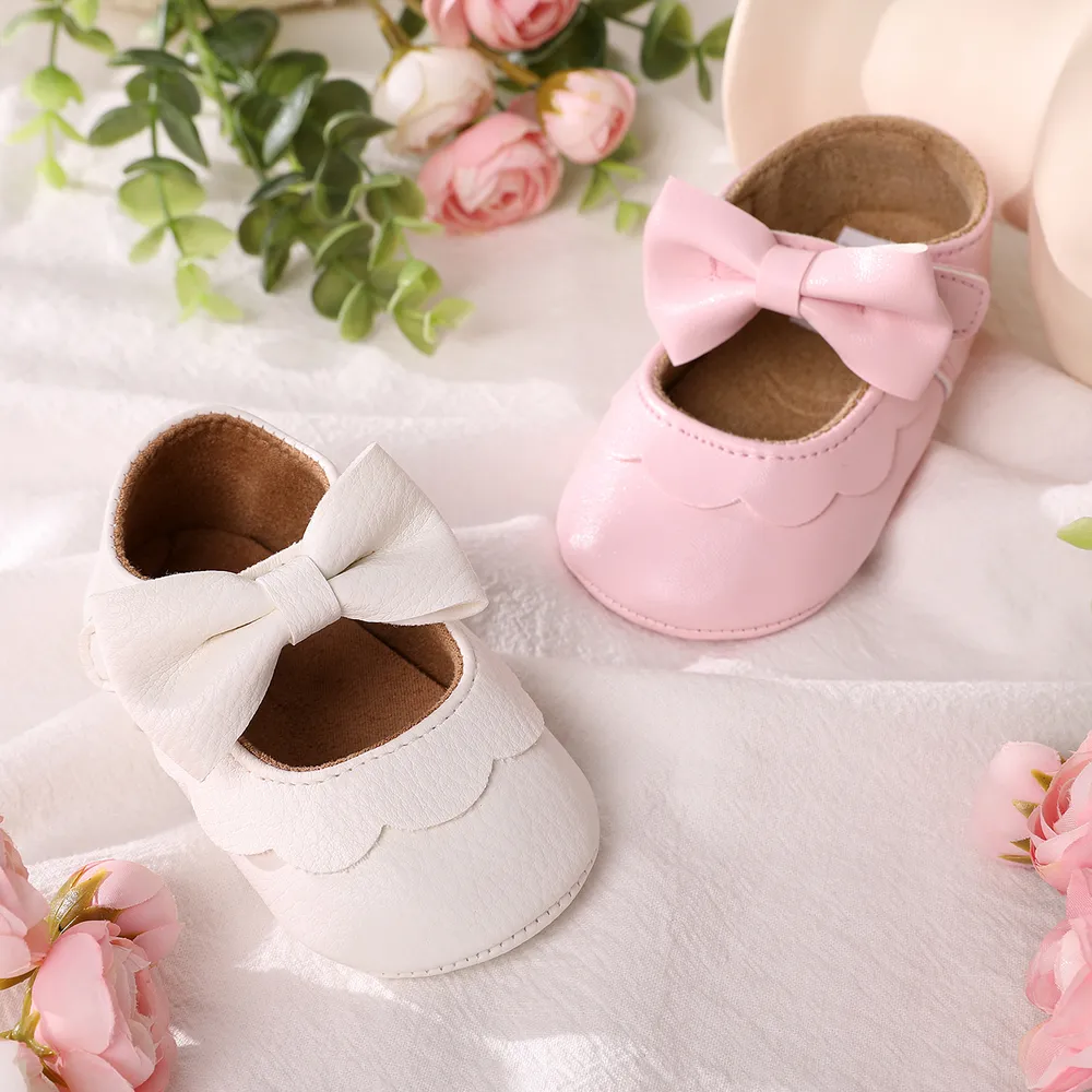 Baby / Toddler White Bowknot Decor Velcro Closure Prewalker Shoes  big image 4