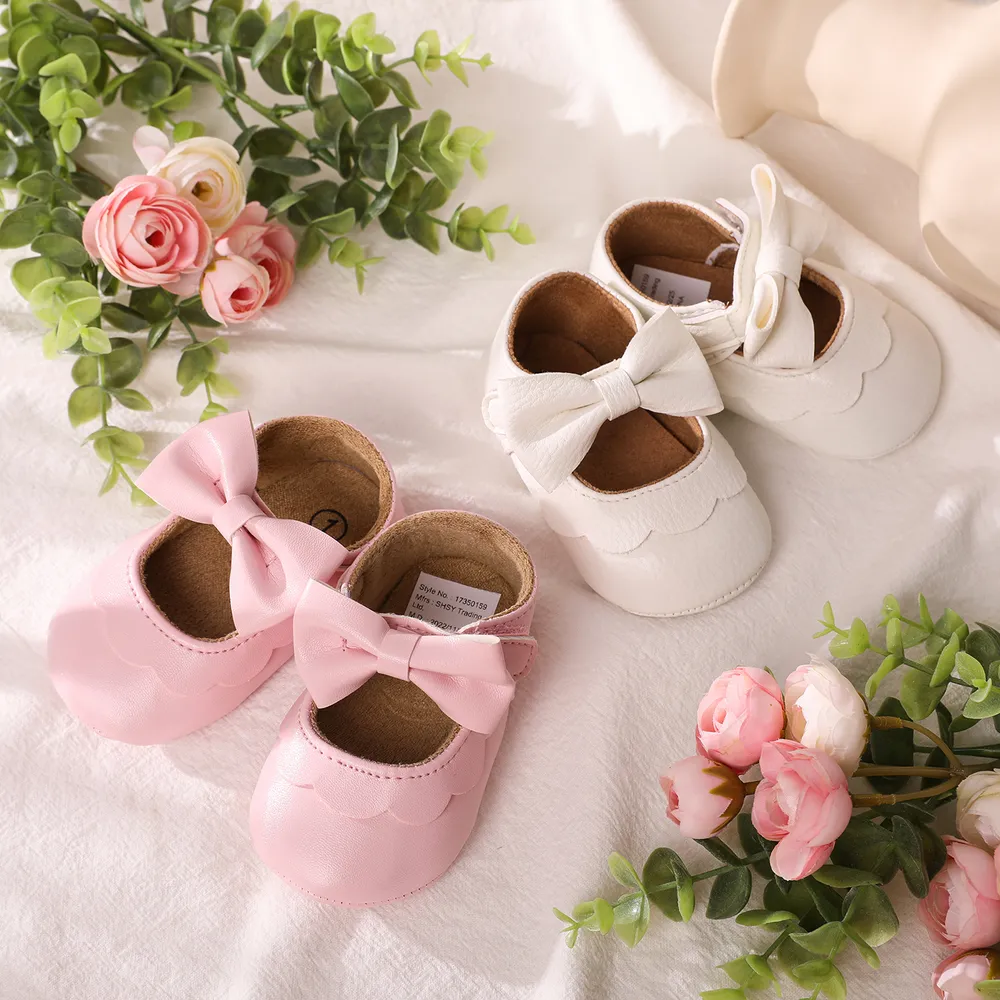 Baby / Toddler White Bowknot Decor Velcro Closure Prewalker Shoes  big image 5