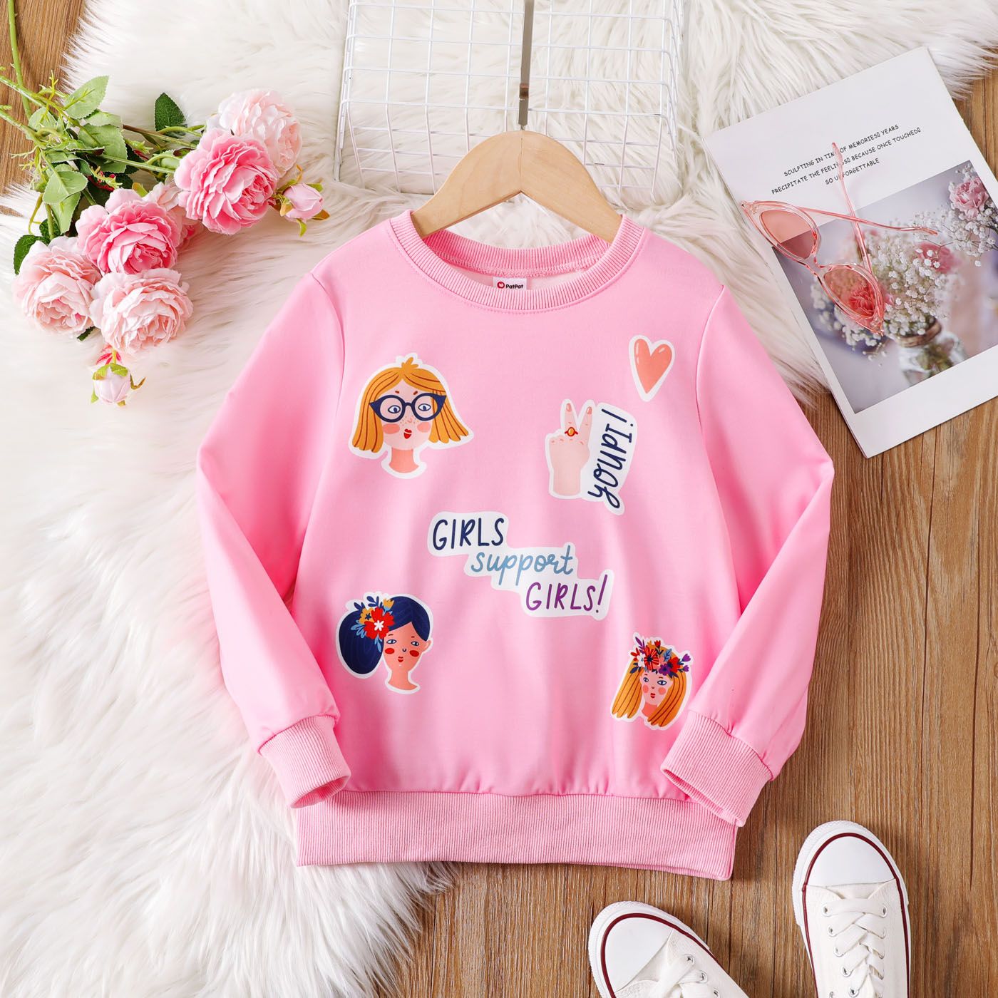Kid Girl Letter Figure Print Pullover Sweatshirt