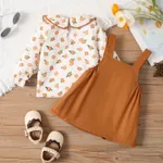 2pcs Baby Girl Allover Floral Print Ruffle Doll Collar Long-sleeve Top and 100% Cotton Solid Strappy Skirt Set  image 3