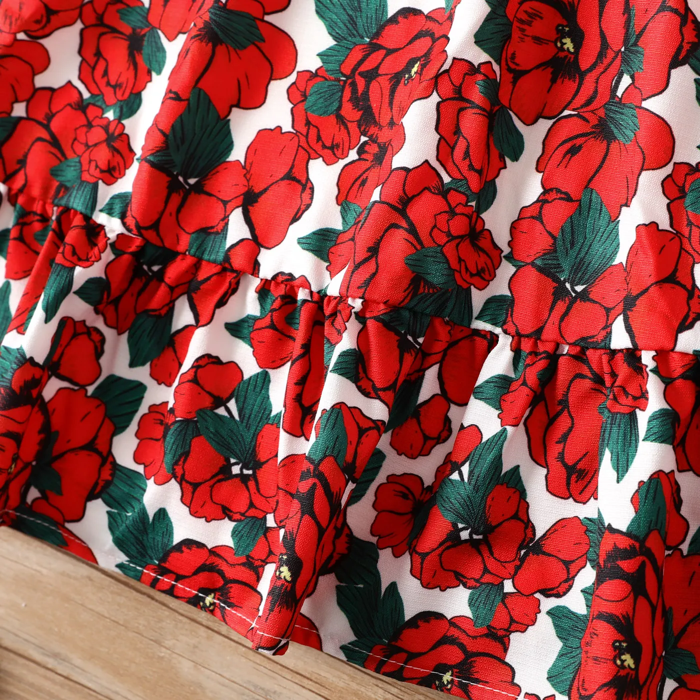 Toddler Girl Rose Pattern Flutter Sleeve Dress  image 3