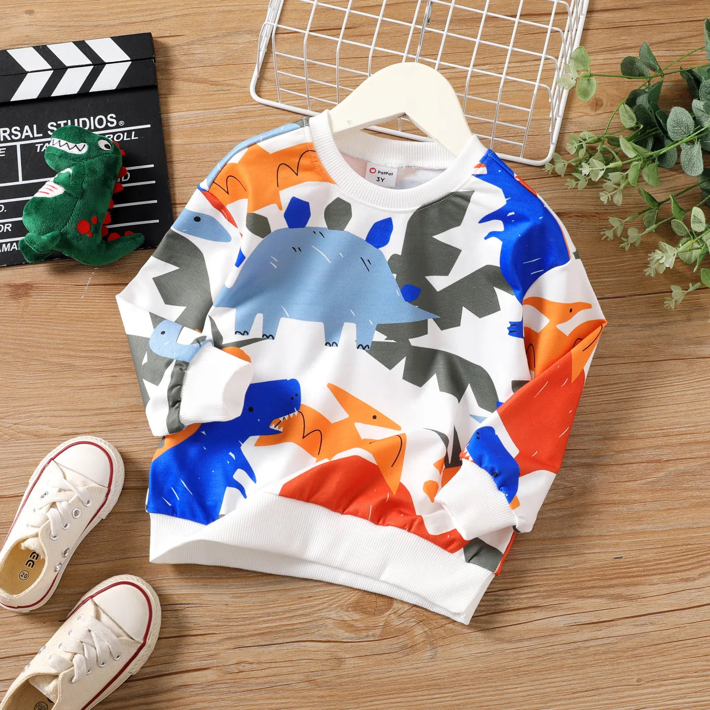 Toddler Boy Childlike Dinosaur Animal Pattern Long-Sleeve Hoodie Colorful image 6