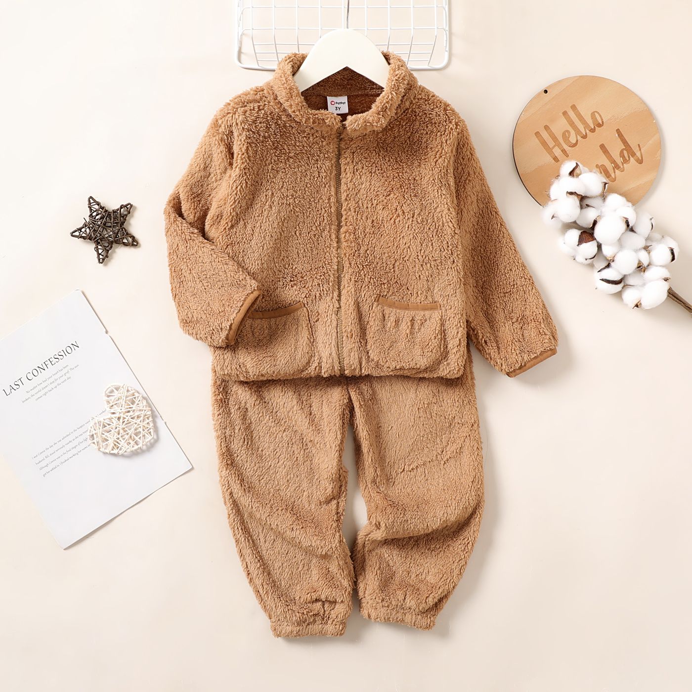 2PCS Baby/Toddler Boy/Girl Zipper Design Solid Coat/ Pant Set