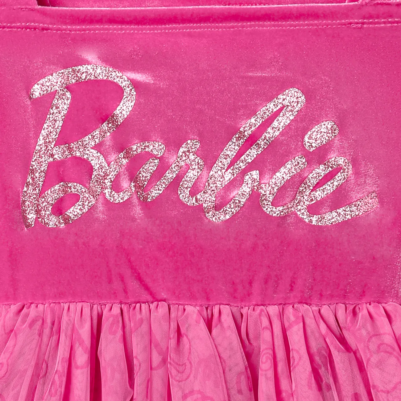 Barbie Kid Girl Glitter Letter Graphic Long-sleeve Mesh Fairy Dress pink- big image 1