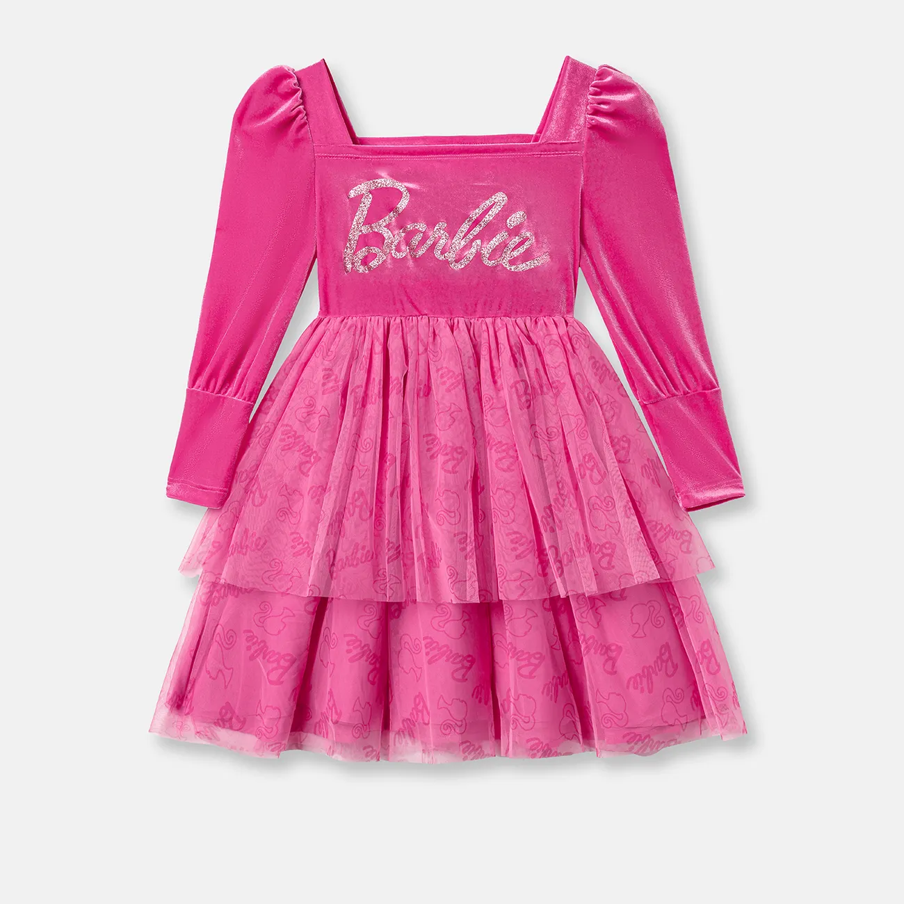 Barbie Páscoa Criança Menina Saia de várias camadas Letras Vestidos cor de rosa big image 1