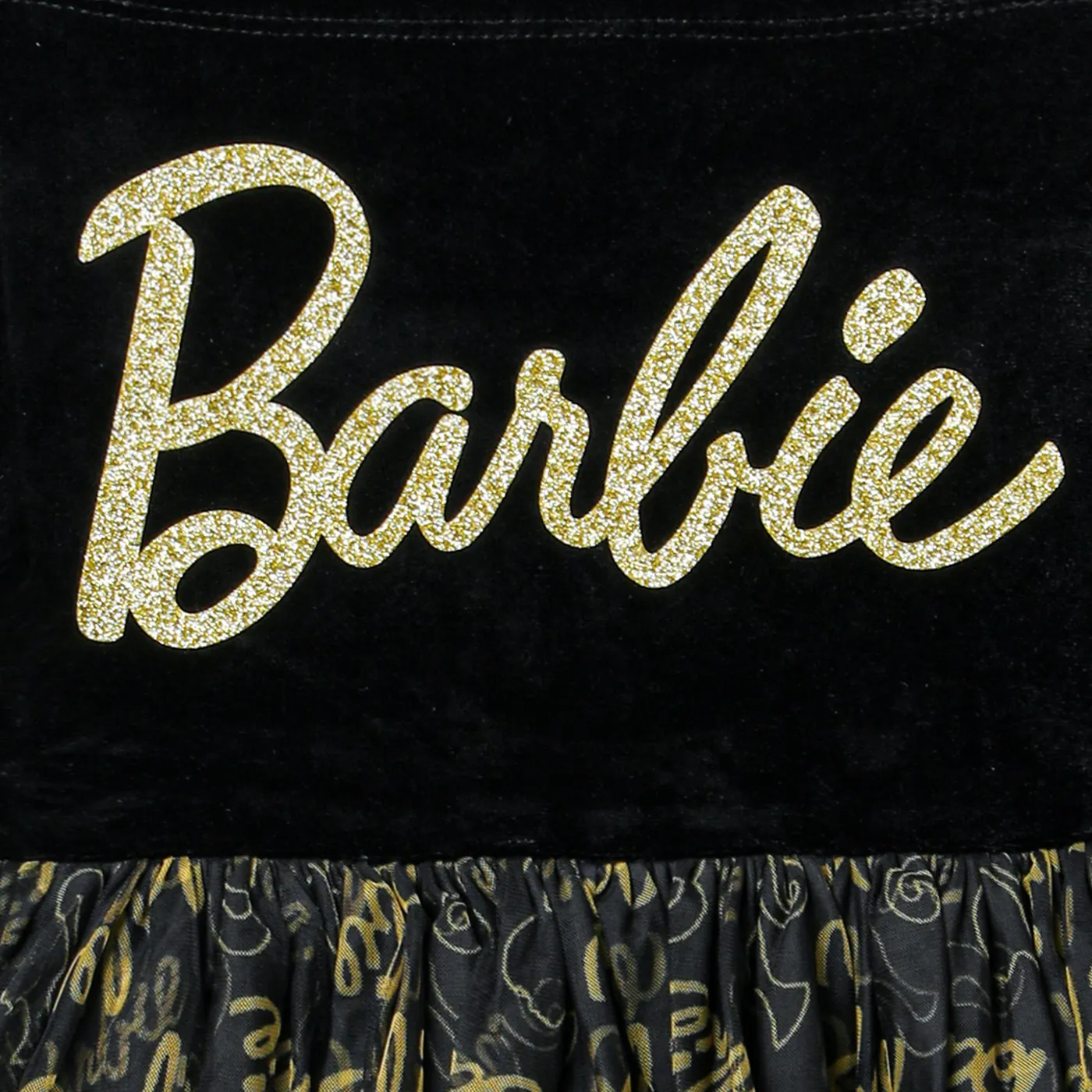 Barbie Kid Girl Glitter Letter Graphic Long-sleeve Mesh Fairy Dress Black image 6