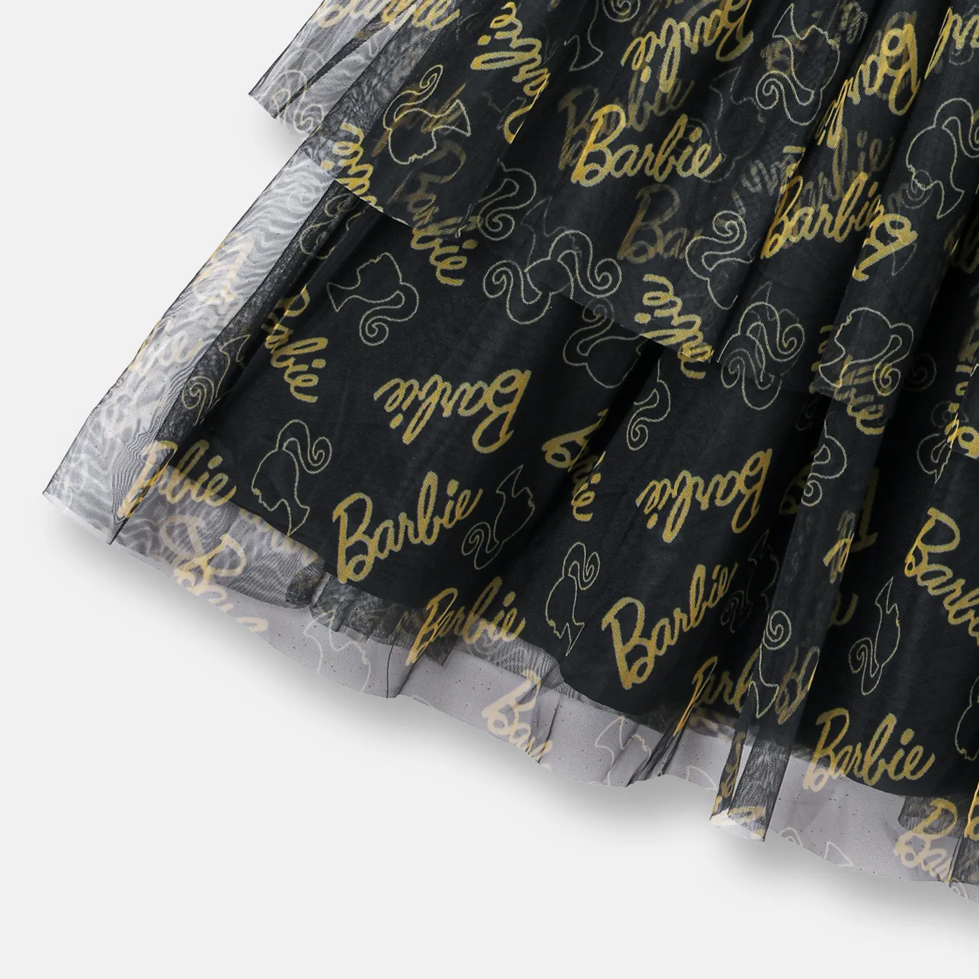 Barbie Kid Girl Glitter Letter Graphic Long-sleeve Mesh Fairy Dress Black image 4