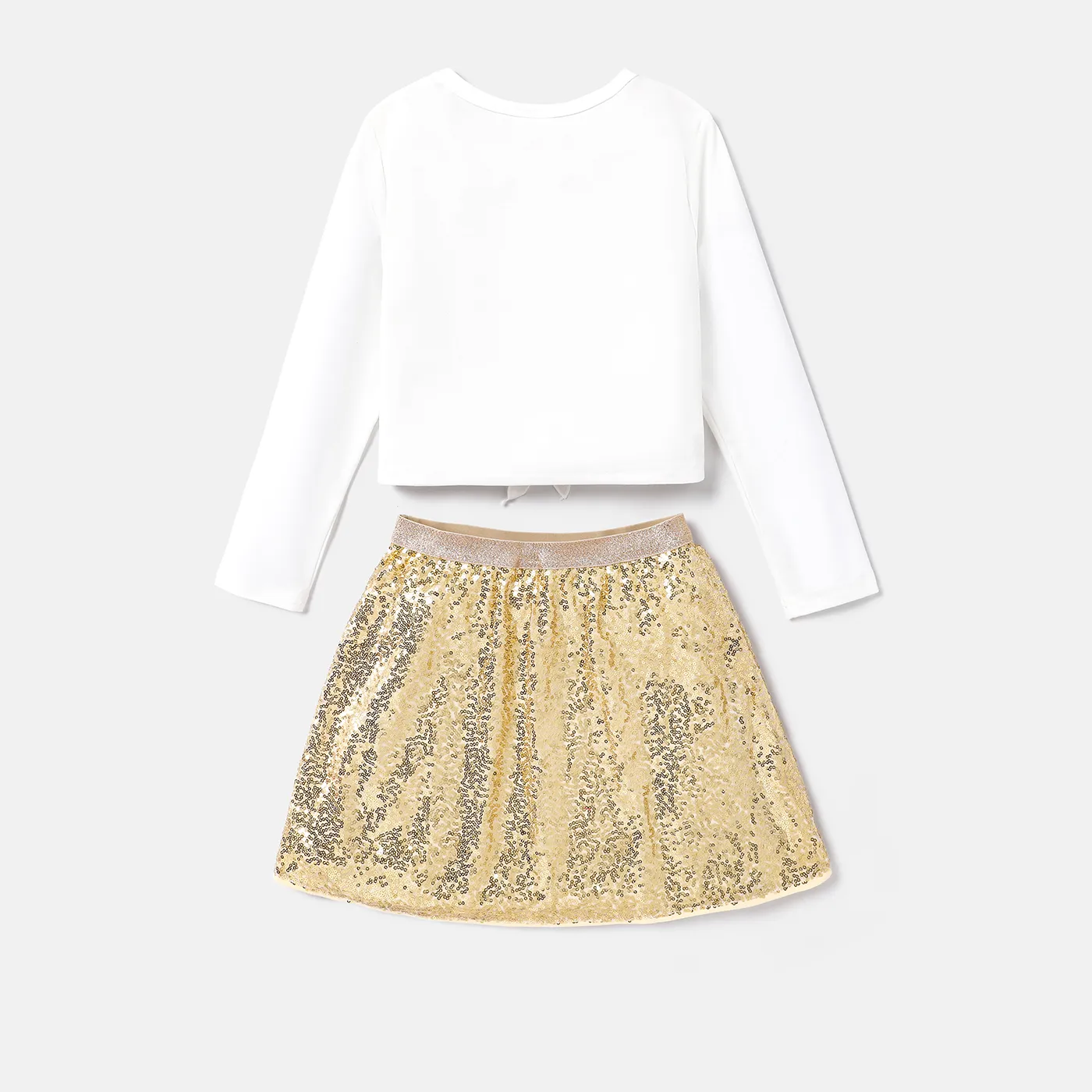 Barbie Kid Girl 2pcs Naia™ Figure Print Long-sleeve Top and Sequin Skirt Set  Gold image 4