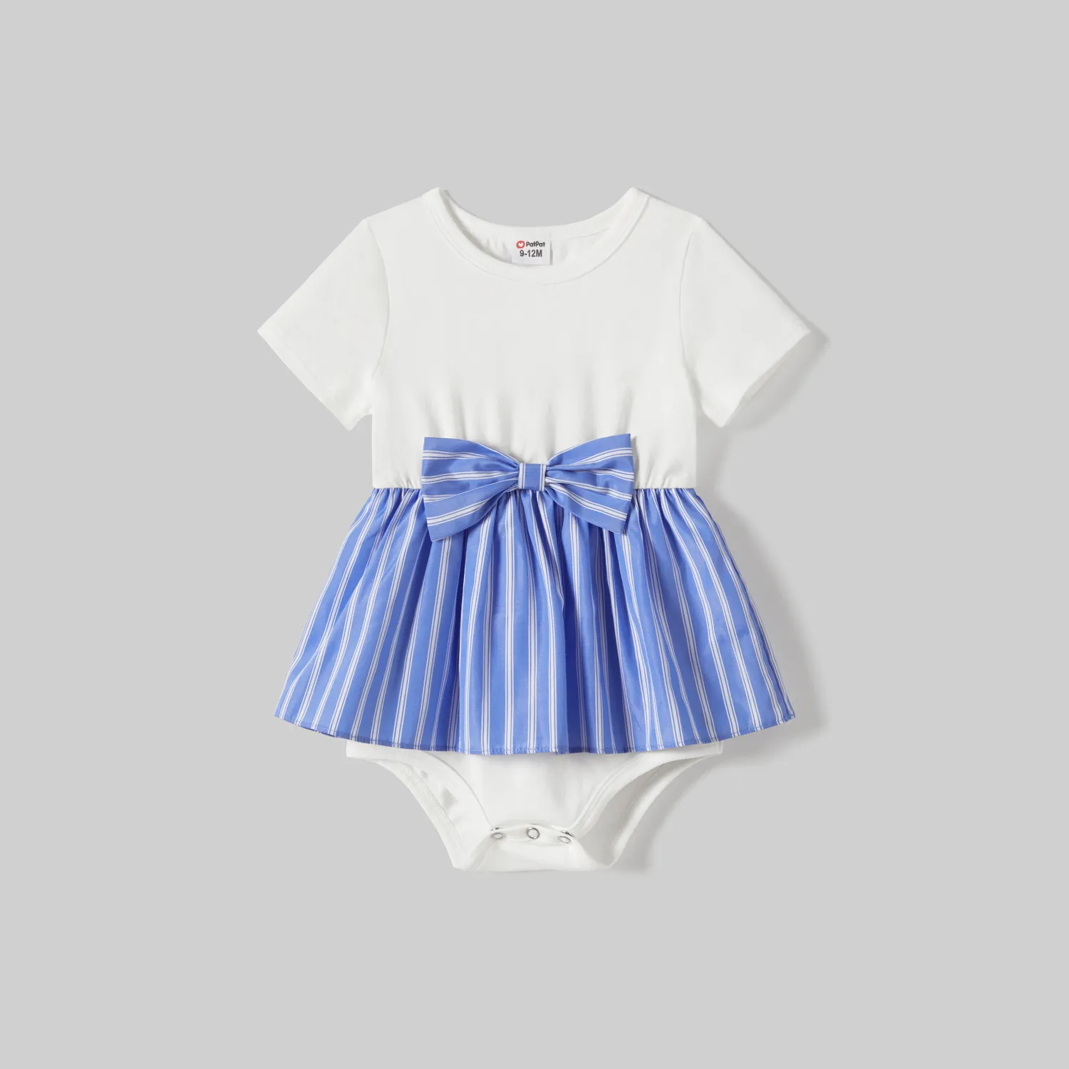 Family Matching Striped Button Belted High Low Hem Dresses and Striped Short Sleeve Tops Sets
