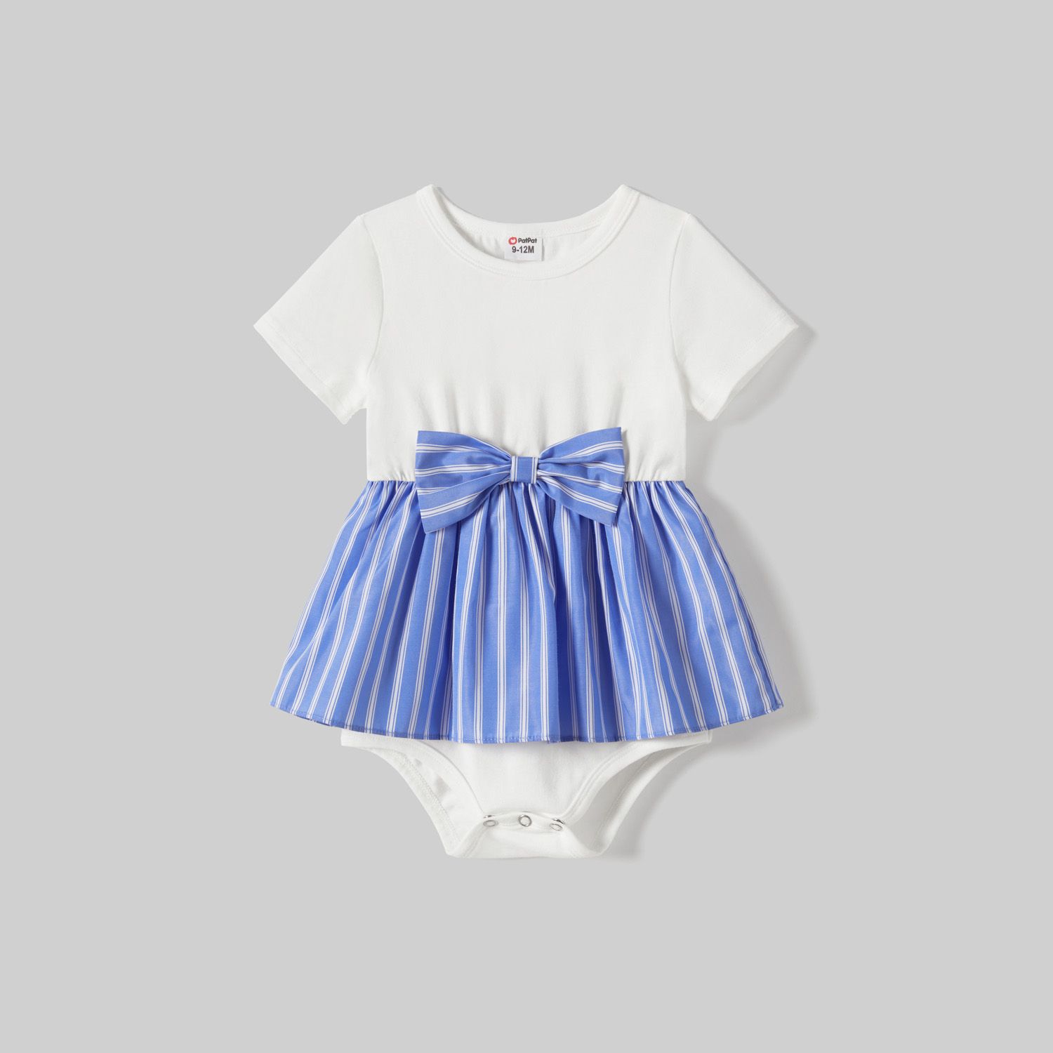 Family Matching Striped Button Belted High Low Hem Dresses And Striped Short Sleeve Tops Sets