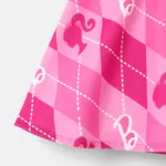 Barbie Kid Girl 2pcs Heart Print Corduroy Top and Plaid Skirt Set  Pink image 5