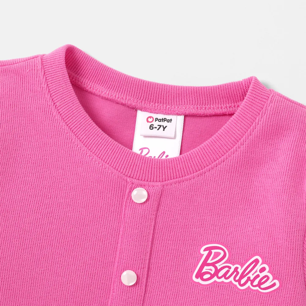 Barbie Kid Girl 2pcs Heart Print Corduroy Top and Plaid Skirt Set   big image 2