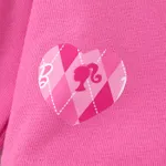 Barbie Kid Girl 2pcs Heart Print Corduroy Top and Plaid Skirt Set  Pink image 3