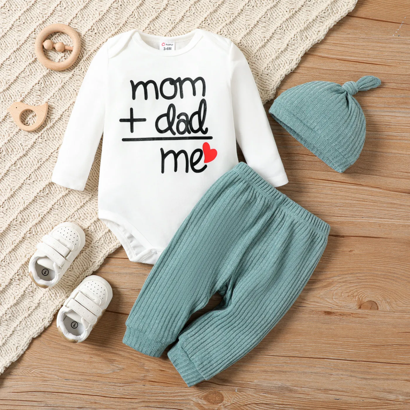 3pcs Baby Boy/Girl Basic Letter Print Long Sleeves Romper Sets Light Green image 6
