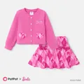 Barbie Kid Girl 2pcs Heart Print Corduroy Top and Plaid Skirt Set   image 1