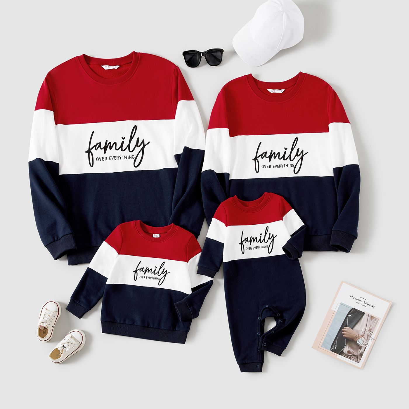 Family Matching Striped Long-sleeve Splicing Tiered Dresses and T-shirts Sets