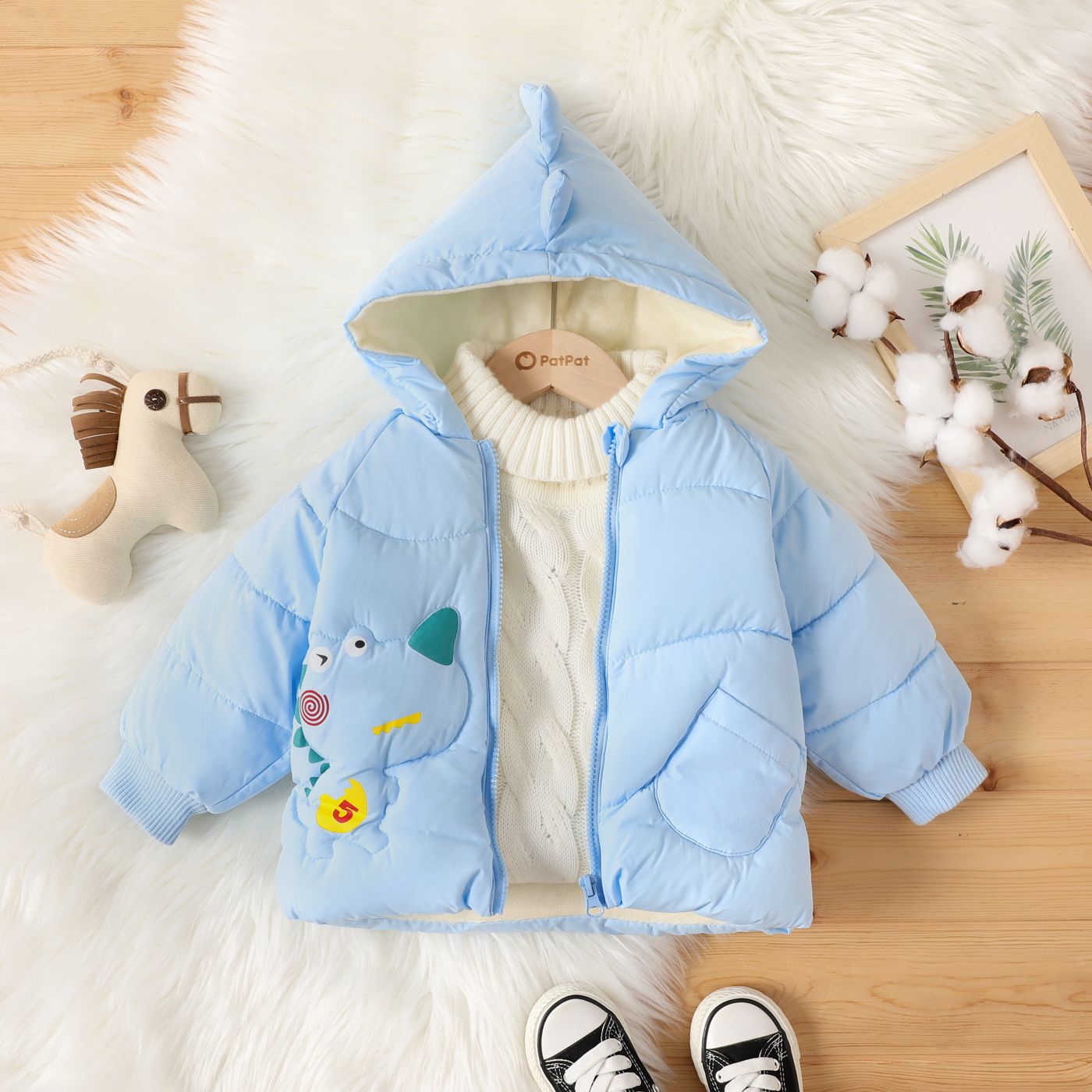 Toddler Boy Childlike 3D Dinosaur Print Cotton-Padded Winter Coat