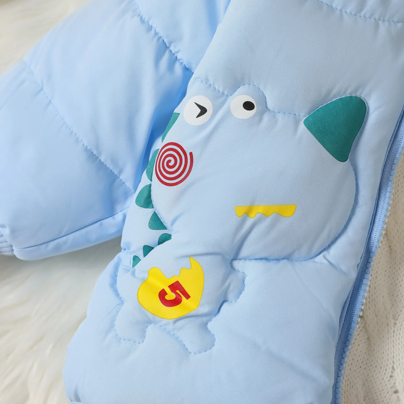 Toddler Boy Childlike 3D Dinosaur Print Cotton-Padded Winter Coat Sky blue image 5